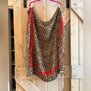 NWT Ruggine Leopard Print Scarf with Red Border